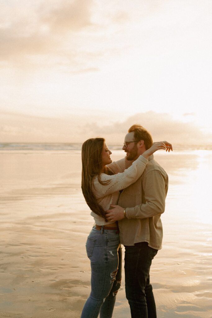 golden hour engagement photos at cannon beach