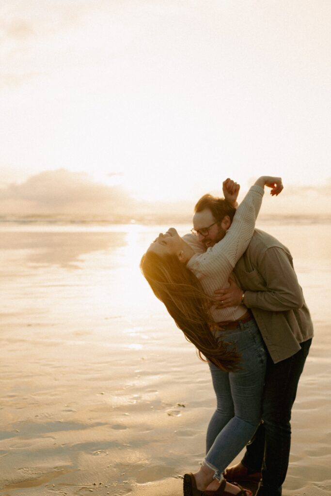 golden hour engagement photos at cannon beach