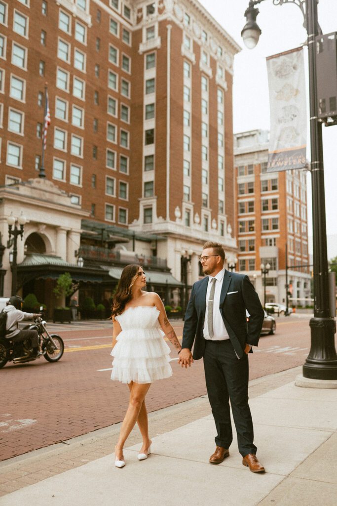 downtown engagement photos in Michigan